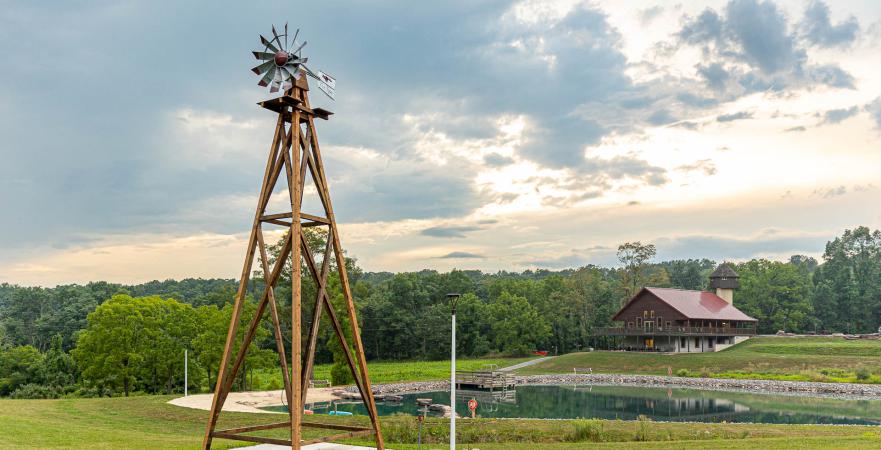 Windmill at Fox Run Retreat built from reclaimed barn lumber